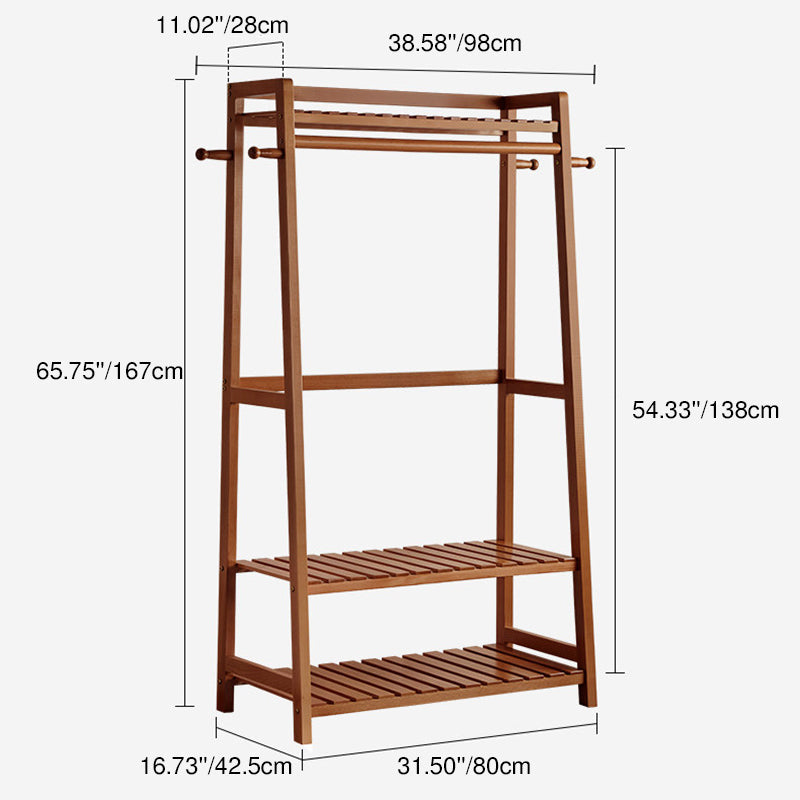 Modern Minimalist Solid Wood Rectangular Coat Rack Hall Tree With 3-Tier Clothes Organizer For Bedroom