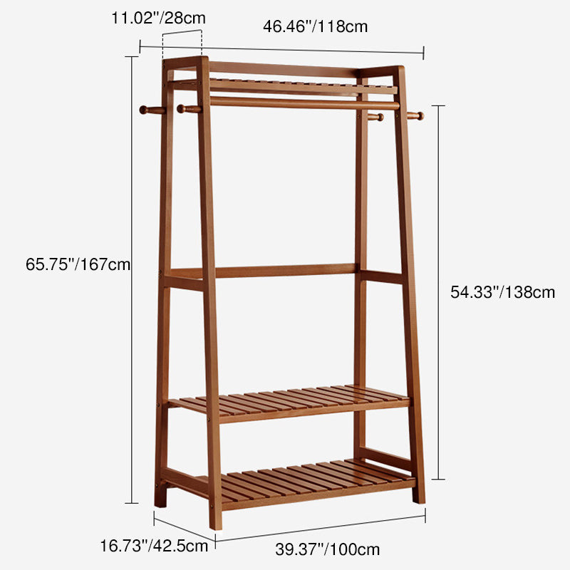 Modern Minimalist Solid Wood Rectangular Coat Rack Hall Tree With 3-Tier Clothes Organizer For Bedroom