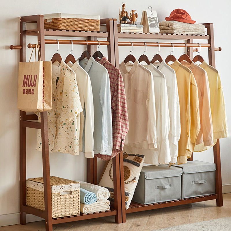 Modern Minimalist Solid Wood Rectangular Coat Rack Hall Tree With 3-Tier Clothes Organizer For Bedroom