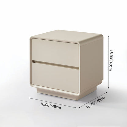 Modern Minimalist MDF Cream White Nightstand 2-Drawer - Rounded Edge Bedside Storage Cabinet With Hidden Handle For Bedroom