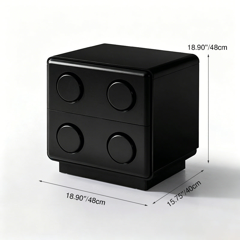 Contemporary Creative MDF Nightstand - Block-Inspired 2-Drawer Bedside Storage Cabinet With Rounded Edges & Built-in Knob Handles For Bedroom