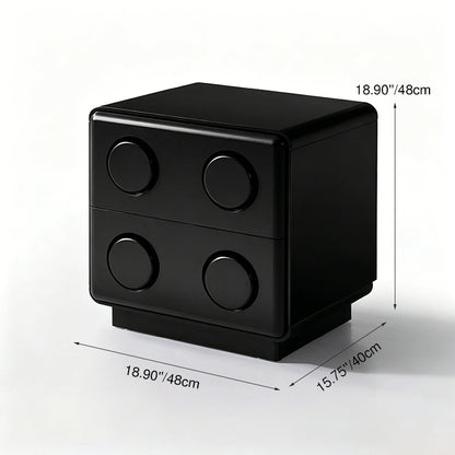 Contemporary Creative MDF Nightstand - Block-Inspired 2-Drawer Bedside Storage Cabinet With Rounded Edges & Built-in Knob Handles For Bedroom