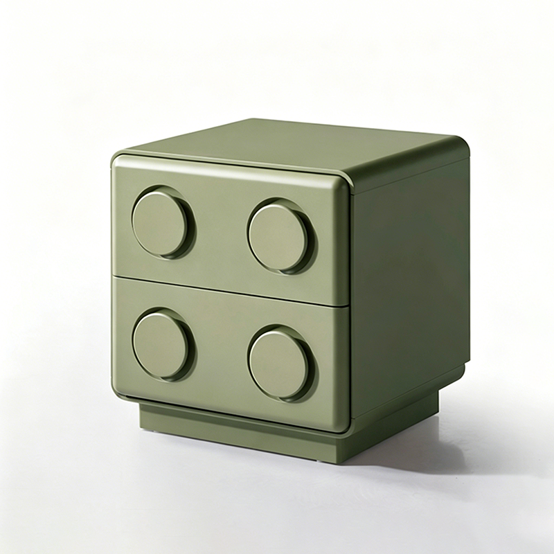 Contemporary Creative MDF Nightstand - Block-Inspired 2-Drawer Bedside Storage Cabinet With Rounded Edges & Built-in Knob Handles For Bedroom