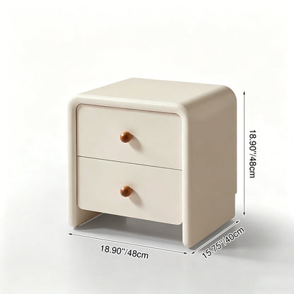 Modern Minimalist MDF Cream Nightstand - 2 Drawers Bedside Table With Rounded Corners & Open Base Storage Cabinet For Bedroom