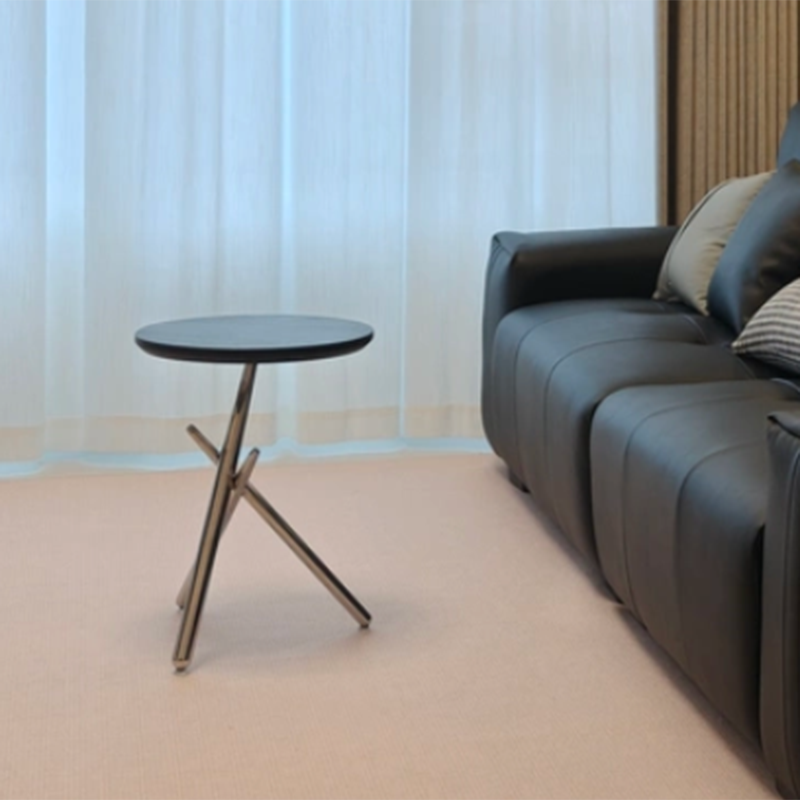 Contemporary Nordic Solid Wood & Stainless Steel Round Side Table For Living Room