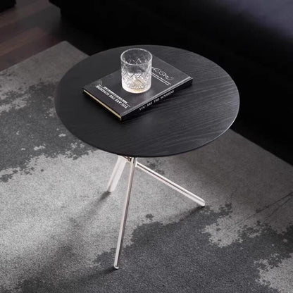 Contemporary Nordic Solid Wood & Stainless Steel Round Side Table For Living Room