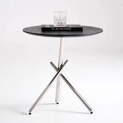 Contemporary Nordic Solid Wood & Stainless Steel Round Side Table For Living Room