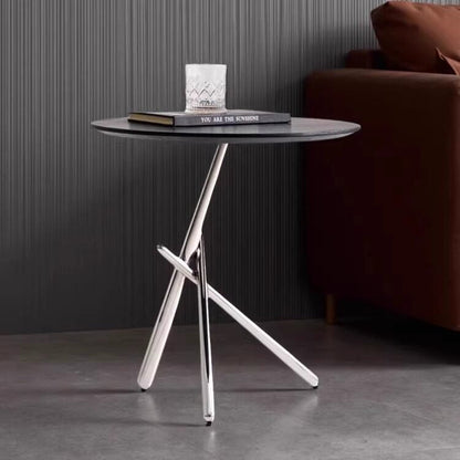 Contemporary Nordic Solid Wood & Stainless Steel Round Side Table For Living Room