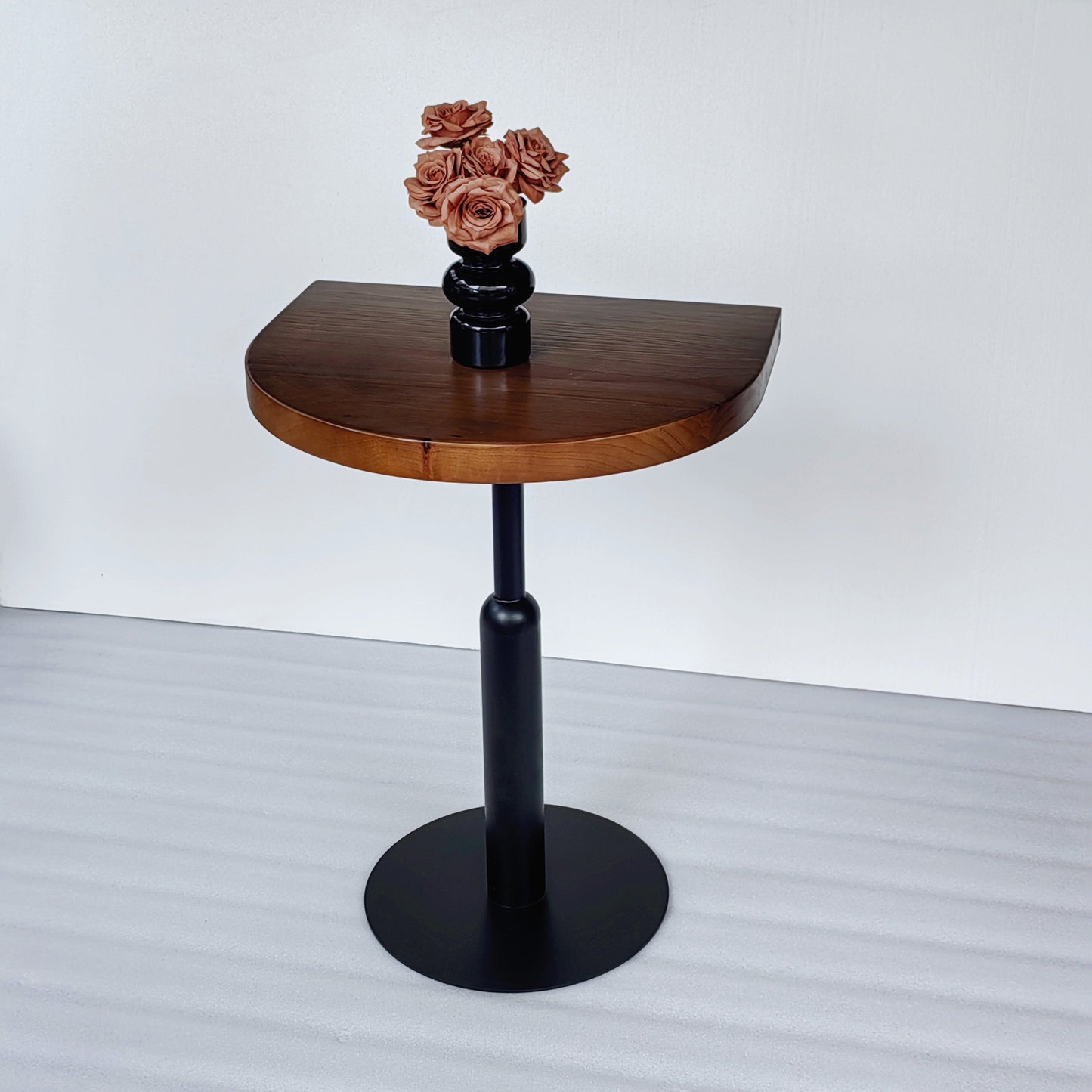 Traditional Vintage Solid Wood Semi-Circle Coffee Table With Metal Base For Living Room Wall Placement