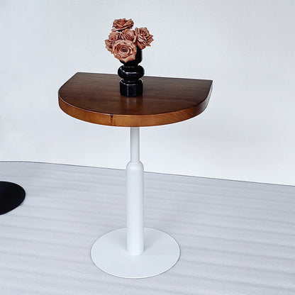 Traditional Vintage Solid Wood Semi-Circle Coffee Table With Metal Base For Living Room Wall Placement