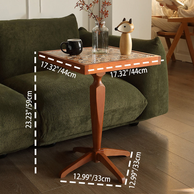Traditional French Cherry Wood Square Coffee Table With Ceramic Tile Top For Living Room