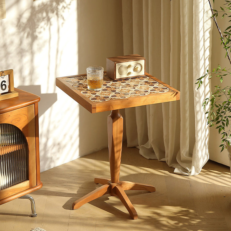 Traditional French Cherry Wood Square Coffee Table With Ceramic Tile Top For Living Room