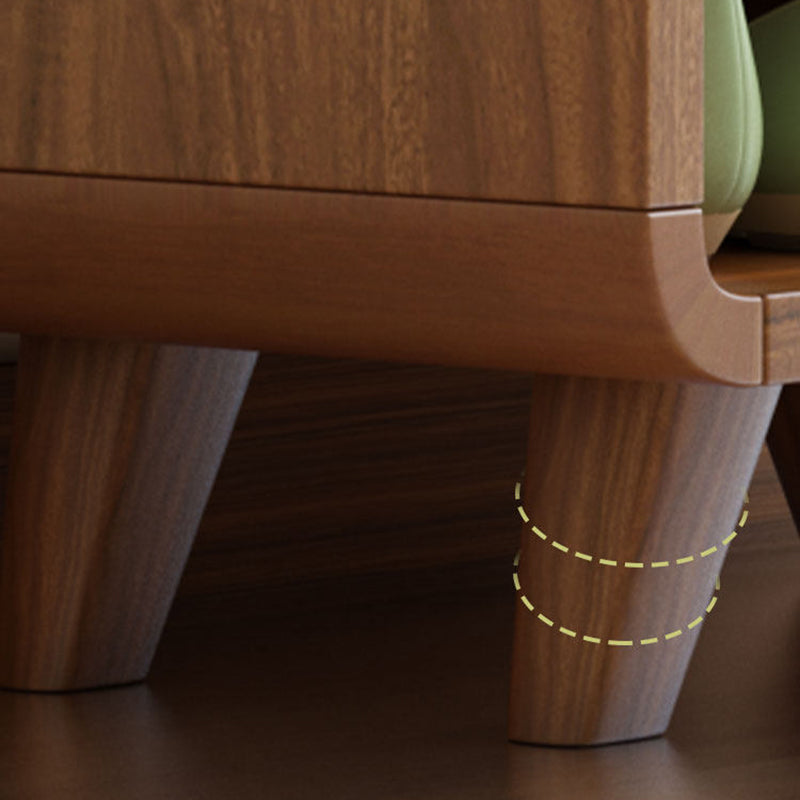 Contemporary Nordic Particleboard Plywood Rectangular Shoe Bench With 2-Tier Storage & Upholstered Cushion For Entryway