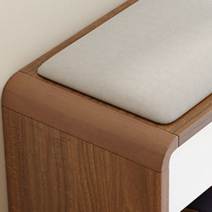 Contemporary Nordic Particleboard Plywood Rectangular Shoe Bench With 2-Tier Storage & Upholstered Cushion For Entryway