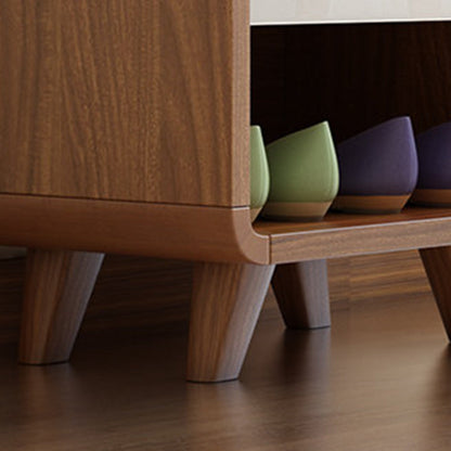 Contemporary Nordic Particleboard Plywood Rectangular Shoe Bench With 2-Tier Storage & Upholstered Cushion For Entryway