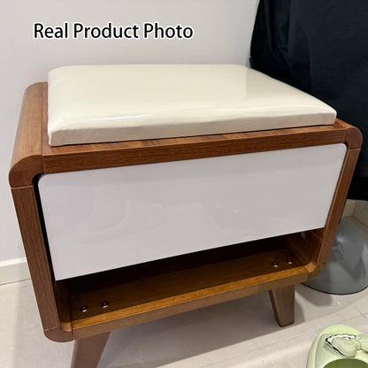 Contemporary Nordic Particleboard Plywood Rectangular Shoe Bench With 2-Tier Storage & Upholstered Cushion For Entryway