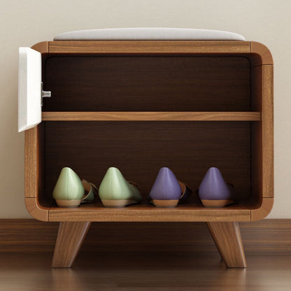 Contemporary Nordic Particleboard Plywood Rectangular Shoe Bench With 2-Tier Storage & Upholstered Cushion For Entryway