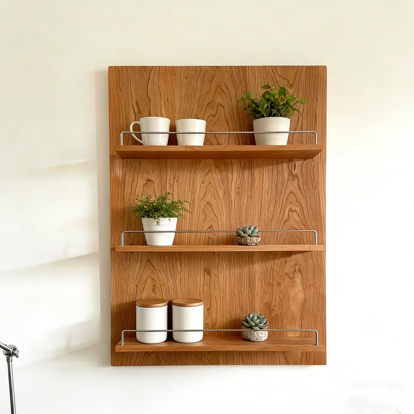 Modern Minimalist Cherry Wood & Plywood Rectangular Wall-Mounted Storage Shelf 3-Tier Living Room