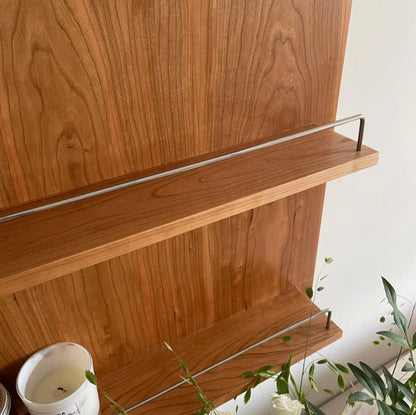 Modern Minimalist Cherry Wood & Plywood Rectangular Wall-Mounted Storage Shelf 3-Tier Living Room