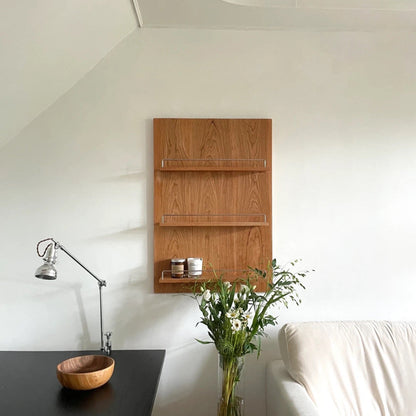Modern Minimalist Cherry Wood & Plywood Rectangular Wall-Mounted Storage Shelf 3-Tier Living Room