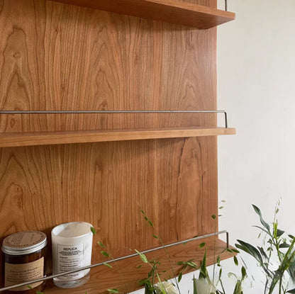 Modern Minimalist Cherry Wood & Plywood Rectangular Wall-Mounted Storage Shelf 3-Tier Living Room
