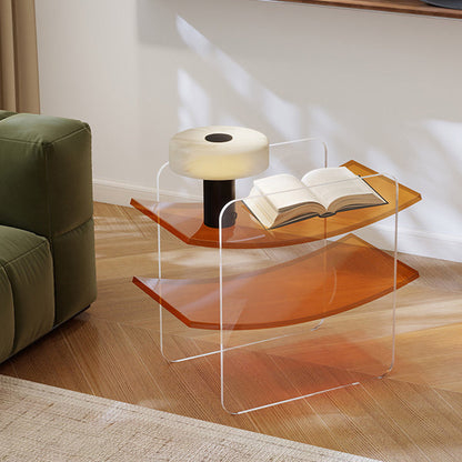 Modern Minimalist Acrylic Double U Side Table 2-Tier Open Shelving For Living Room Bedroom Balcony
