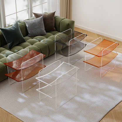 Modern Minimalist Acrylic Double U Side Table 2-Tier Open Shelving For Living Room Bedroom Balcony