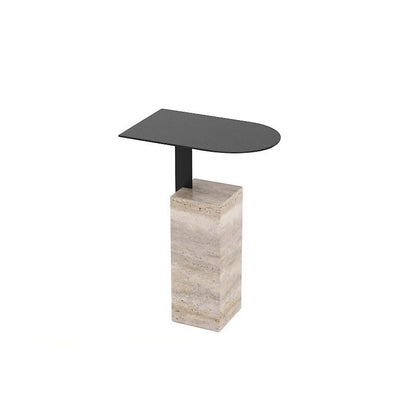 Contemporary Nordic Travertine Stone Steel Rounded Corner Side Table For Living Room & Bedroom