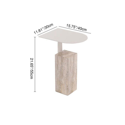 Contemporary Nordic Travertine Stone Steel Rounded Corner Side Table For Living Room & Bedroom