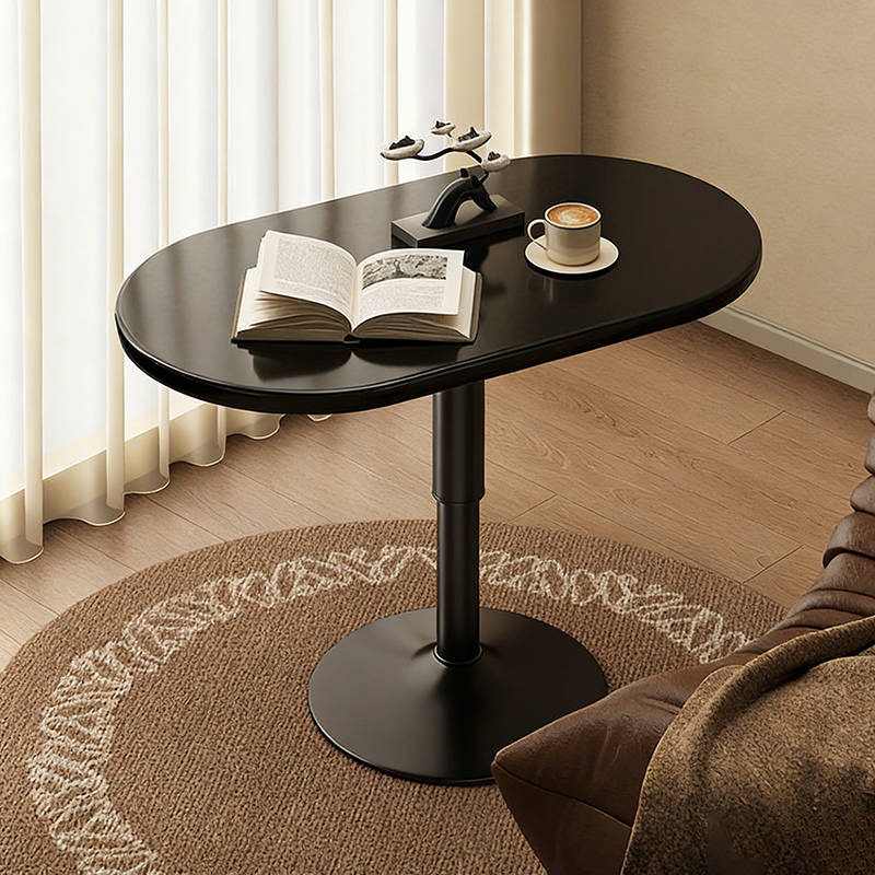 Modern Minimalist Stone Slab MDF Top Steel Oval Side Table With Adjustable Height & Rotating Desktop For Living Room & Bedroom
