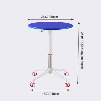 Contemporary Creative MDF Metal Hardware Round Coffee Table With Adjustable Height & Rolling Wheels For Living Room, Balcony & Café