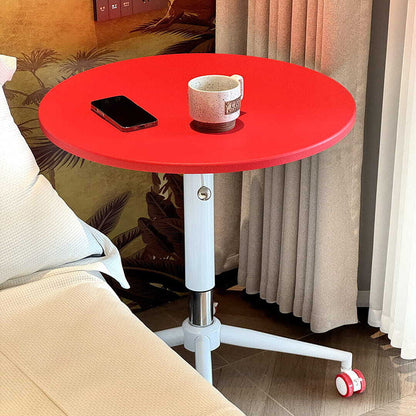 Contemporary Creative MDF Metal Hardware Round Coffee Table With Adjustable Height & Rolling Wheels For Living Room, Balcony & Café