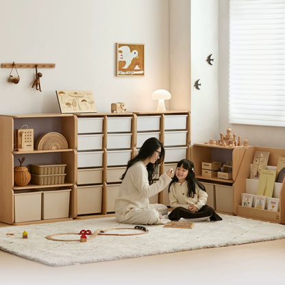 Modern Minimalist Solid Beech Wood PP Felt Kids Storage Cabinet With 10 Drawers - Montessori Toy Organizer & Large Capacity Nursery Storage Shelf