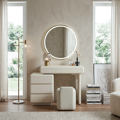 Contemporary Nordic Extendable MDF Vanity Desk With 4 Drawers - White Makeup Dressing Table For Bedroom