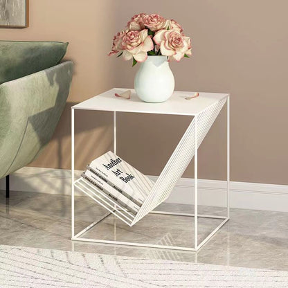 Modern Minimalist Square Iron Side Table 2-Tier For Living Room