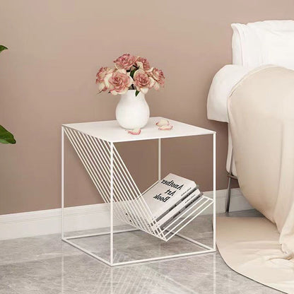 Modern Minimalist Square Iron Side Table 2-Tier For Living Room