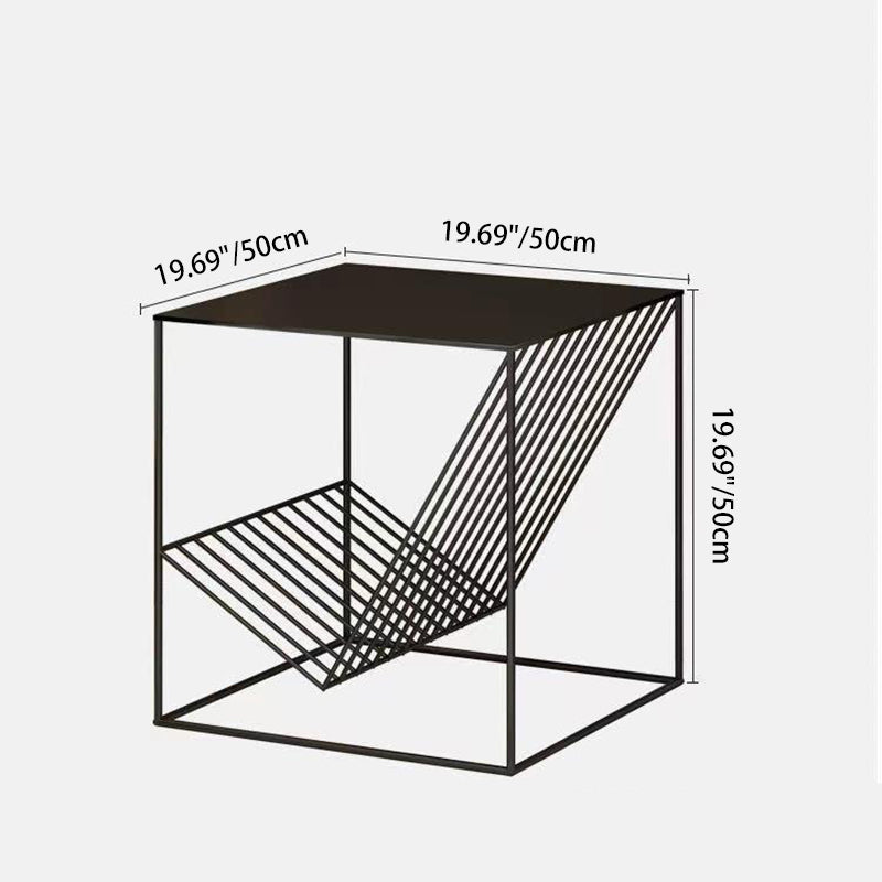 Modern Minimalist Square Iron Side Table 2-Tier For Living Room