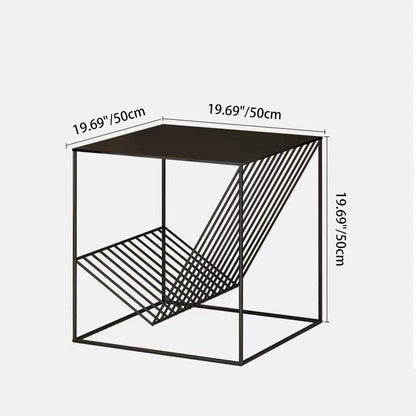 Modern Minimalist Square Iron Side Table 2-Tier For Living Room