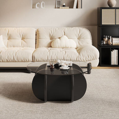 Modern Minimalist Round Tempered Glass Solid Wood Multi-layer Board Coffee Table 1-Tier For Living Room