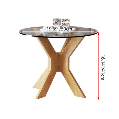 Modern Minimalist Round Solid Wood Tempered Glass Coffee Table 1-Tier For Living Room