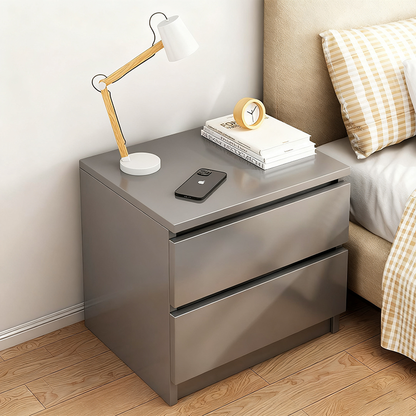 Modern Minimalist Square MDF Nightstand 2-Drawer For Living Room & Bedroom
