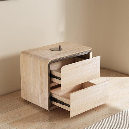 Modern Minimalist Rounded-Edge Microfiber Leather Solid Wood Nightstand 2-Drawer For Bedroom