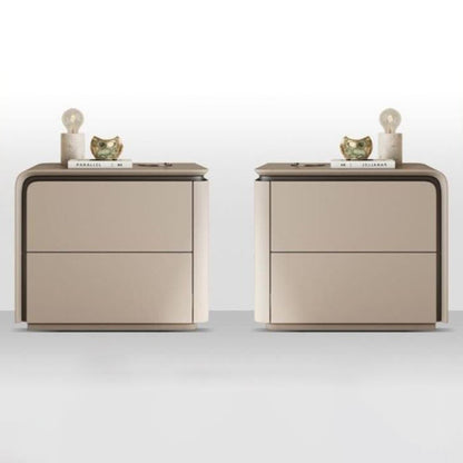 Modern Minimalist Rounded-Edge Microfiber Leather Solid Wood Nightstand 2-Drawer For Bedroom