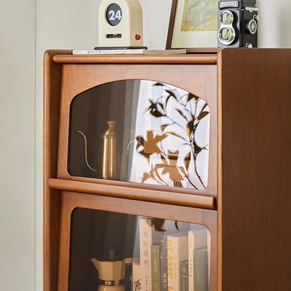 Contemporary Retro Square Tempered Glass Stainless Steel Solid Wood Corner Bookcase 3-Storage For Living Room