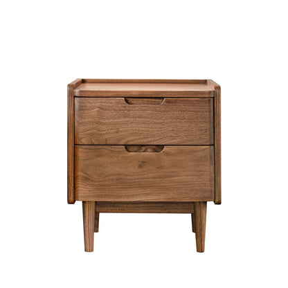 Traditional Japanese Rounded Corner Design Solid Walnut Wood Nightstand 2-Drawer For Bedroom