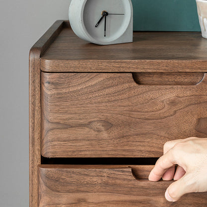Traditional Japanese Rounded Corner Design Solid Walnut Wood Nightstand 2-Drawer For Bedroom