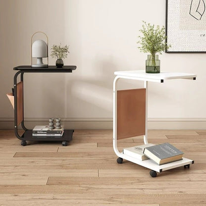 Modern Minimalist Rectangular Rounded-Edge MDF Iron Movable Coffee Table 2-Tier For Living Room