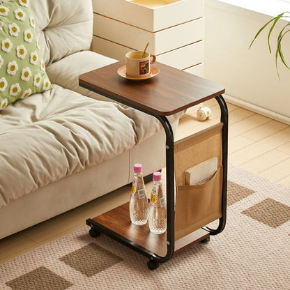 Modern Minimalist Rectangular Rounded-Edge MDF Iron Movable Coffee Table 2-Tier For Living Room