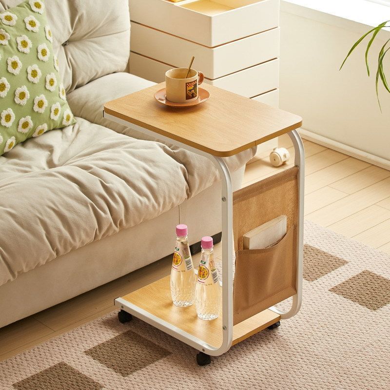 Modern Minimalist Rectangular Rounded-Edge MDF Iron Movable Coffee Table 2-Tier For Living Room