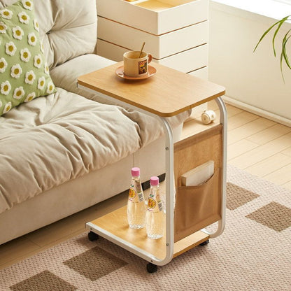 Modern Minimalist Rectangular Rounded-Edge MDF Iron Movable Coffee Table 2-Tier For Living Room